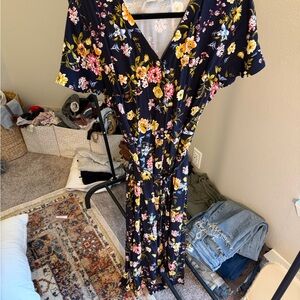 LOFT Navy Floral Maxi Dress